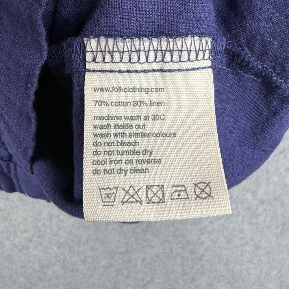 Folk Clothing Shirt Mens Medium Blue Linen Blend Short Sleeve Embroidered Resort - Picture 5 of 8